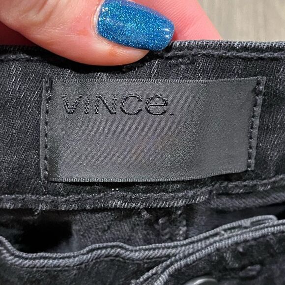 Vince Skinny Jeans Mid Rise Zip Hem Denim Cotton Blend Dark Wash Black Size 27 - Picture 7 of 14